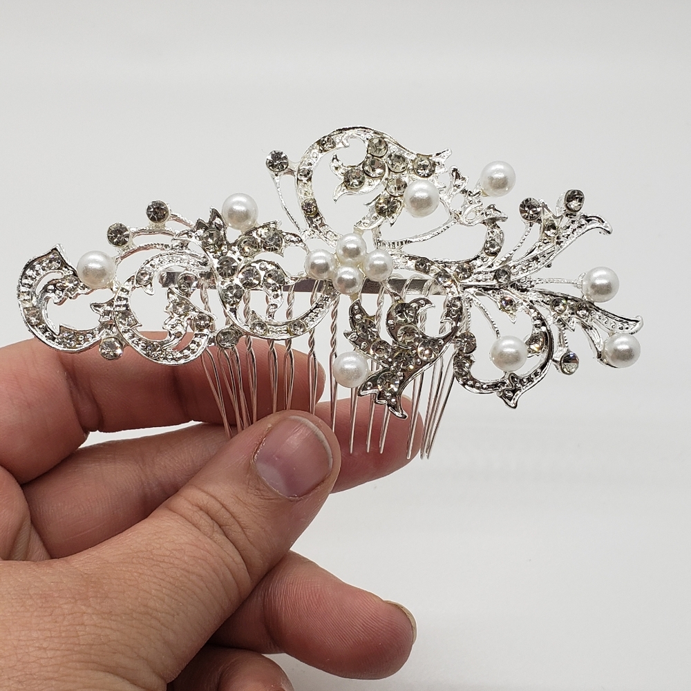 Rhinestone and Pearl Glam Party Wedding Hair Comb